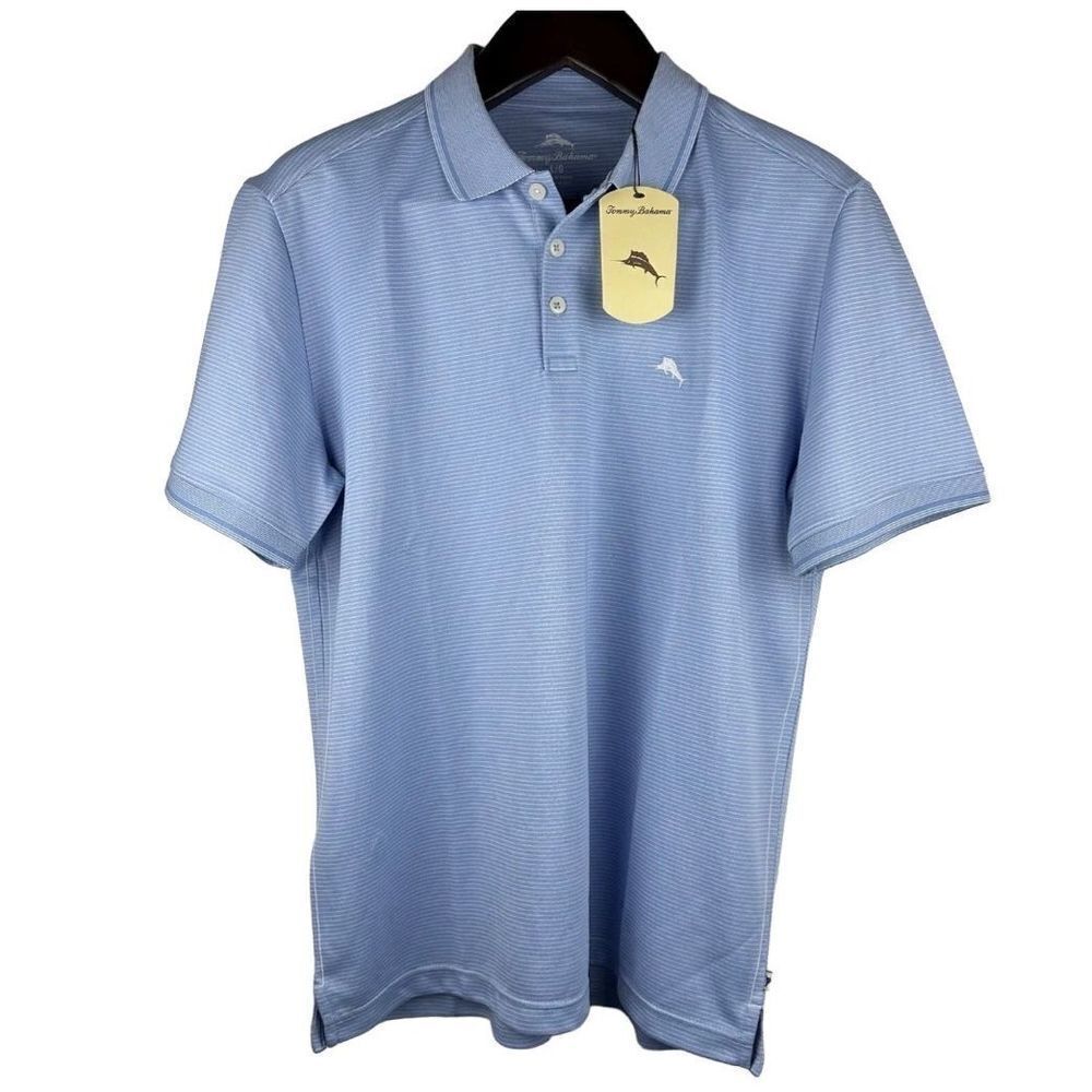 Tommy Bahama Mens‎ Polo Shirt Short Sleeve Light Blue Striped Size Small